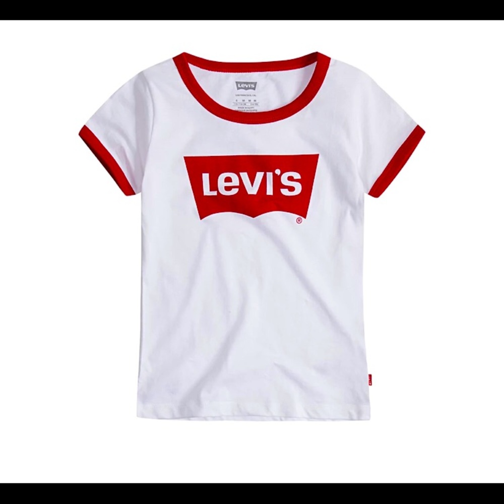 a white and red levi shirt size xl